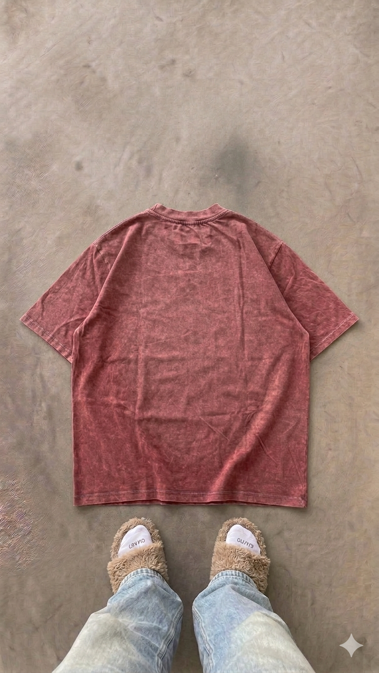 Essentials Red Wine Oversized Acid Wash Tee
