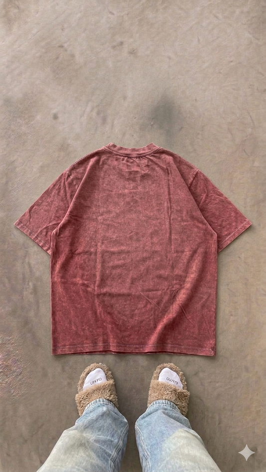Essentials Red Wine Oversized Acid Wash Tee