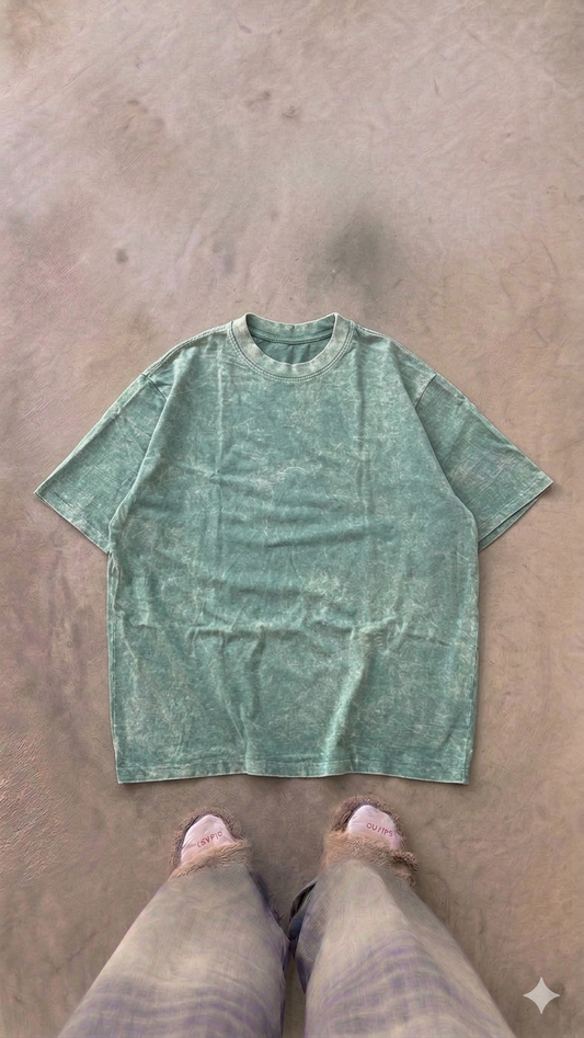 Essentials Green Oversized Acid Wash Tee