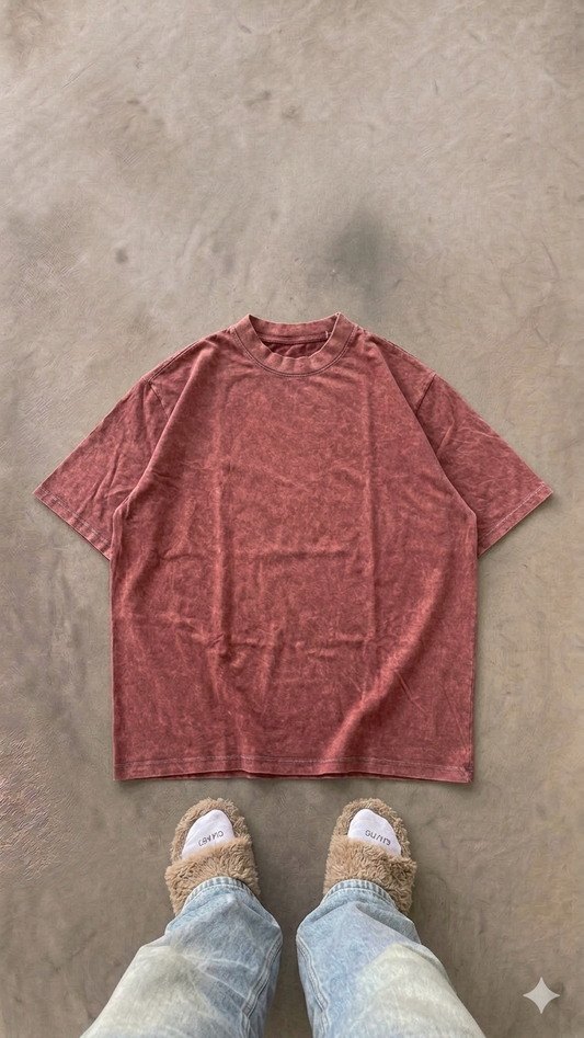 Essentials Red Wine Oversized Acid Wash Tee