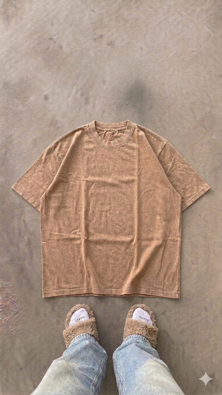 Essentials Khaki Oversized Acid Wash Tee