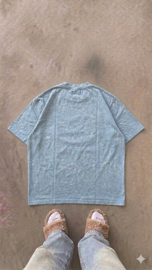 Essentials Blue Oversized Acid Wash Tee